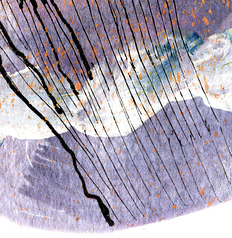 Abstract art: purple and white, with orange flecks, diagonal black streaks crossing the image, like rain, image by Layers, on Pixabay, modified.
